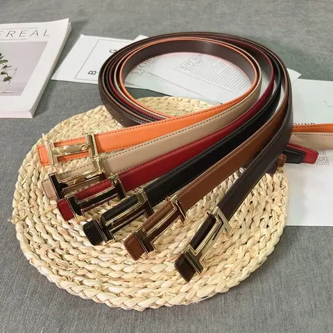 Multi-Color Leather Belts with Gold-Tone Buckles