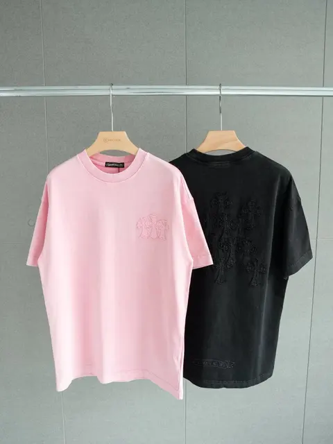 Pink and Black Embroidered Cross T-Shirts