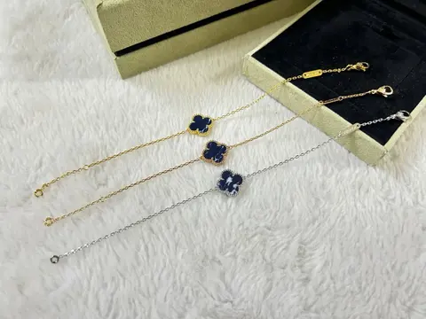 Blue Clover Charm Bracelets Set - Gold and Silver Tone