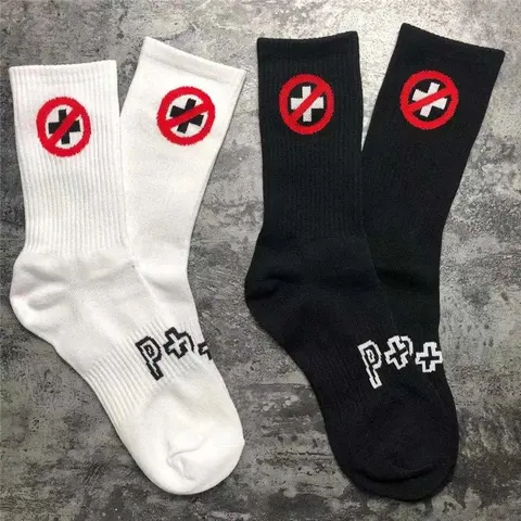 P+ Logo Crew Socks - Black and White