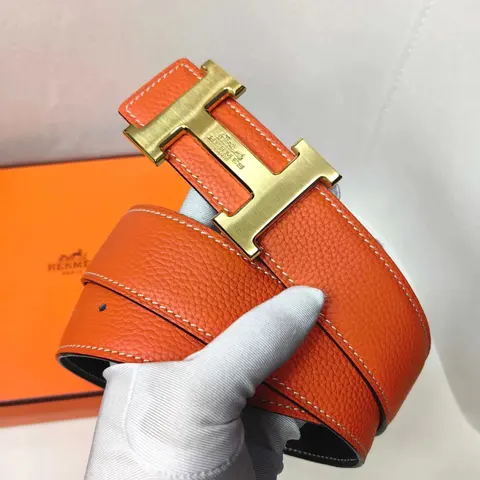 Hermès Orange Leather Belt with Gold H Buckle