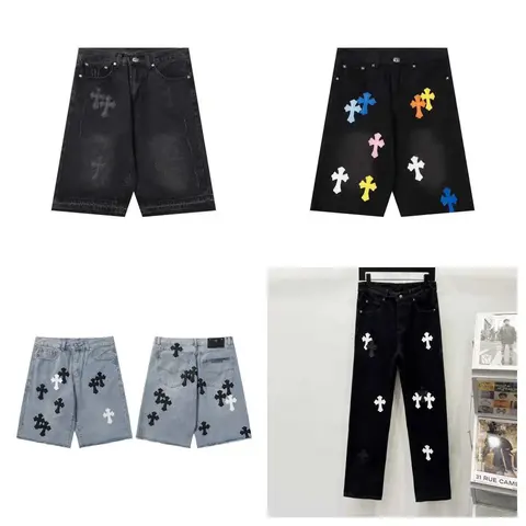 Cross Embroidered Denim Shorts and Pants Collection
