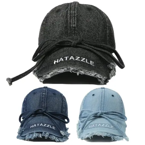 HATAZZLE Denim Baseball Caps with Drawstring and Frayed Edge