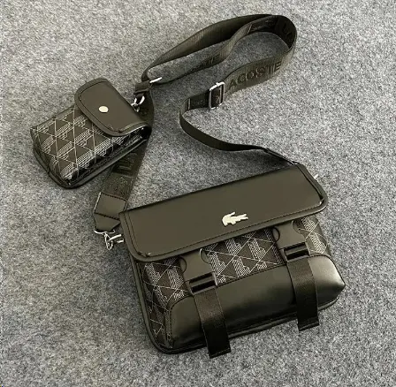 Lacoste Black Crossbody Bag with Monogram Pattern