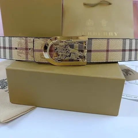 Burberry Check Belt with Gold Equestrian Buckle