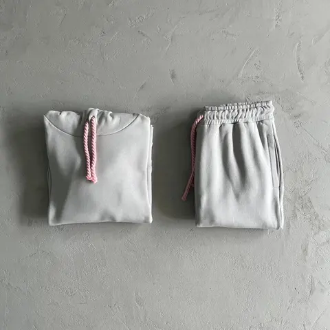 Gray Sweatshirt and Sweatpants Set with Pink Drawstrings