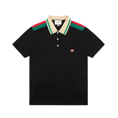 Gucci Black Polo Shirt with Web Stripe Collar