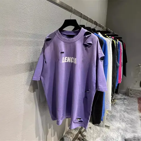Lencia Purple Distressed Oversized T-Shirt