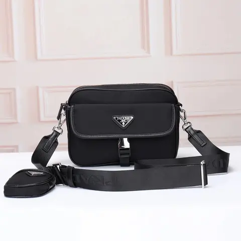 Prada Black Nylon Crossbody Bag with Logo Strap