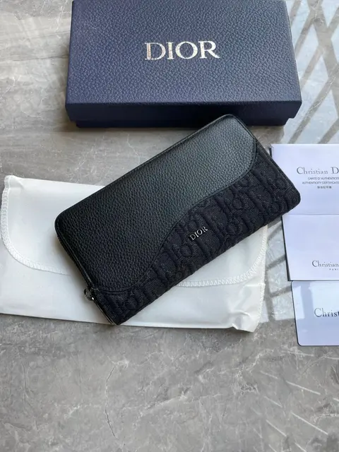 Dior Black Oblique Zip Wallet