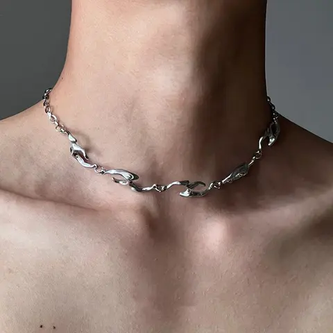 Silver Wave Link Choker Necklace