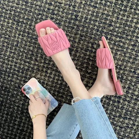 Pink Quilted Slide Sandals
