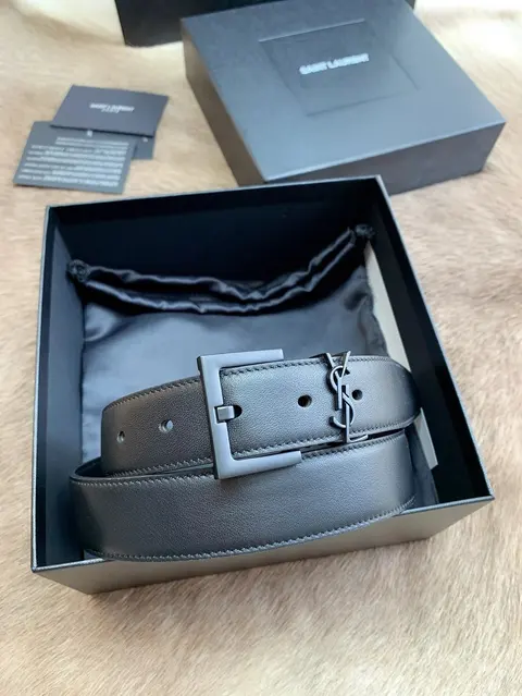 Saint Laurent Leather Belt with YSL Logo Buckle