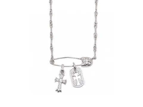 Silver Cross and Dog Tag Charm Necklace
