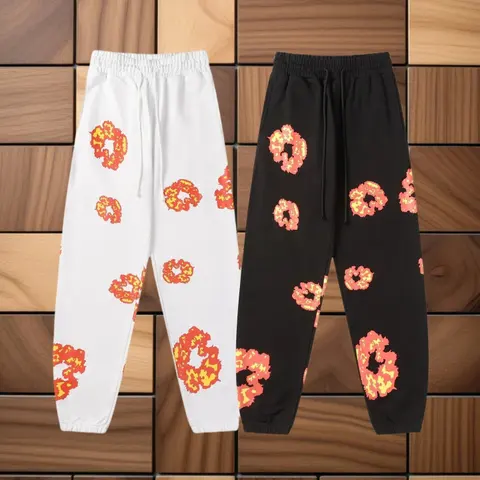 Flame Donut Print Jogger Pants - White and Black