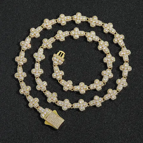 Gold Diamond Cross Chain Necklace with Pendant