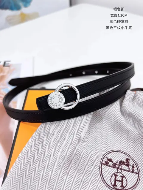 Hermès Black EP Palm Grain Leather Belt with Silver Buckle
