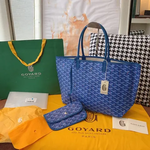 Goyard Blue Monogram Tote Bag with Accessories