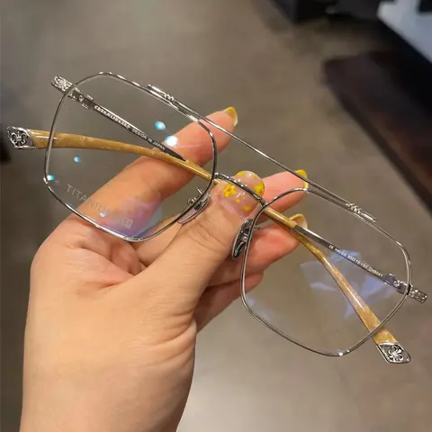 Charmant Japan Titanium Eyeglasses - Square Frame with Wooden Temple