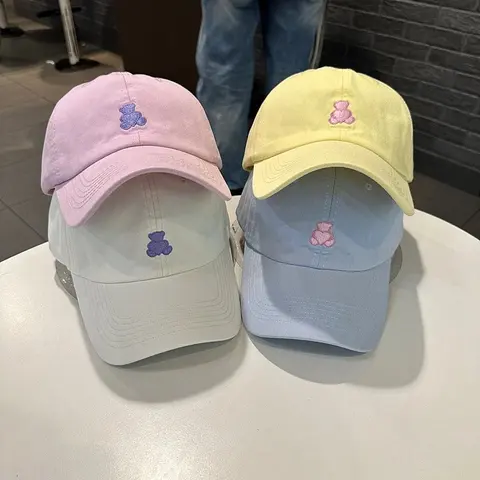 Pastel Bear Embroidered Baseball Caps