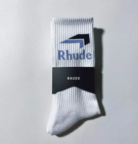 RHUDE 2023 New Socks in Black and Light Blue with Arrow Design