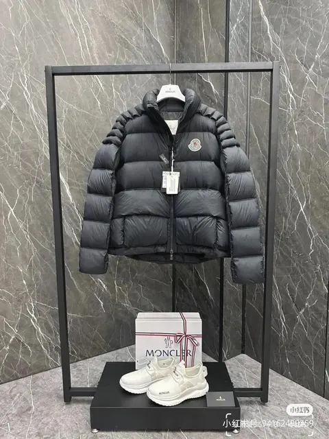 Moncler Black Puffer Jacket with White Sneakers