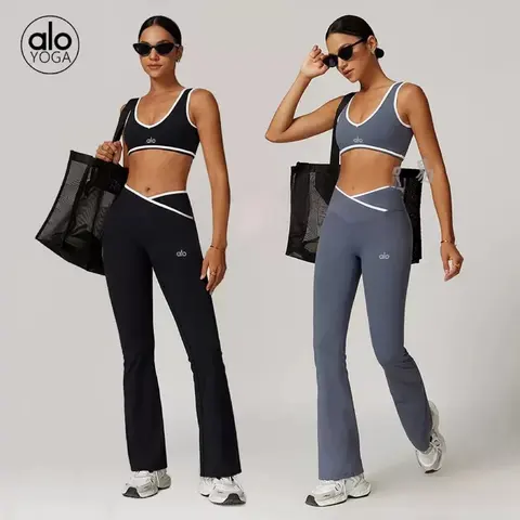 alo Yoga High-Waist Flared Leggings and Sports Bra Set