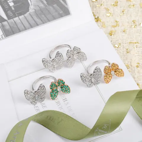 VCA 925 Sterling Silver Two Butterfly Full Diamond Ring