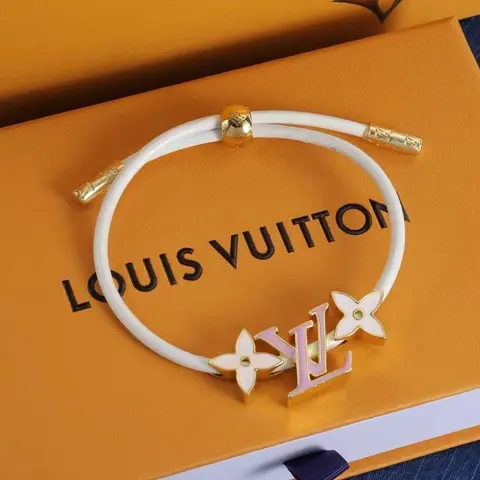 Louis Vuitton White Rubber Bracelet with LV Monogram and Flower Charms