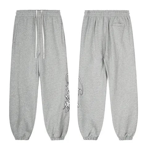 Gray Sweatpants with Side Logo Print