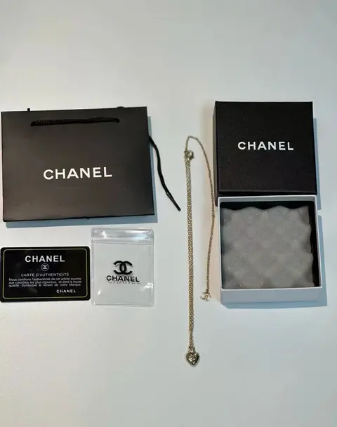 Chanel Heart Pendant Necklace with Authenticity Card and Box