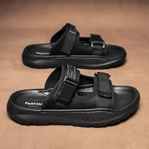 Fashlor Black Velcro Strap Sandals