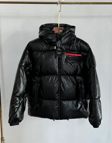 Prada Black Puffer Jacket with Hood
