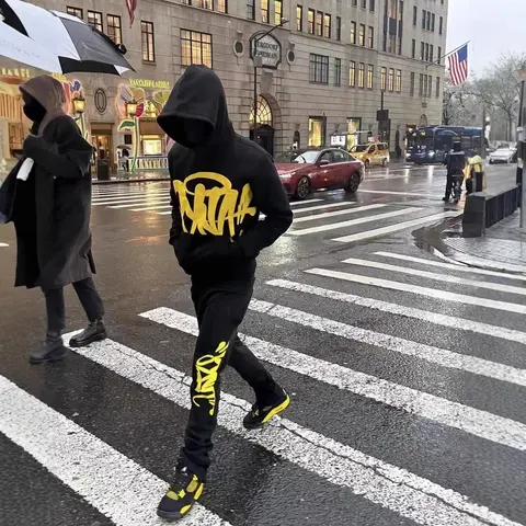 Black and Yellow Graffiti Hoodie and Jogger Set