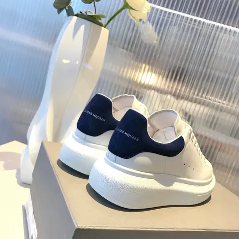 Alexander McQueen White and Navy Platform Sneakers