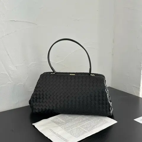 Black Woven Leather Handbag