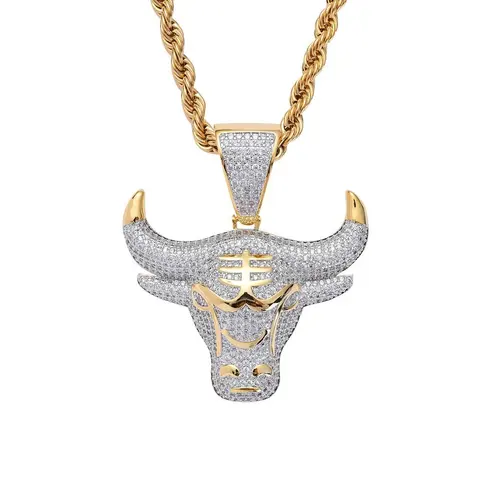 Iced Out Bull Head Pendant Necklace