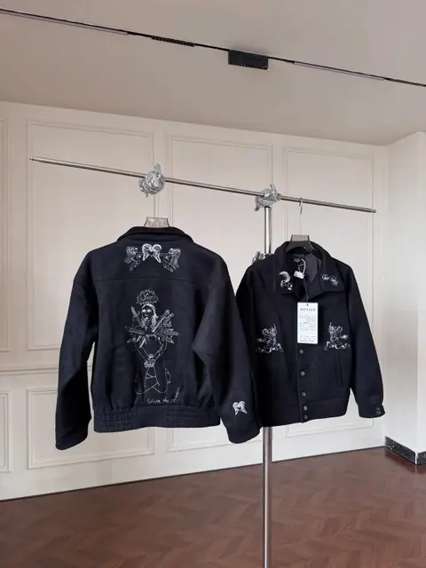MOTICY Embroidered Black Denim Jacket