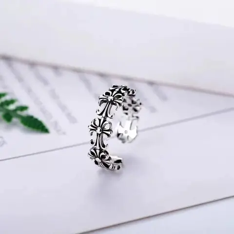 Antique Silver Cross Pattern Adjustable Ring