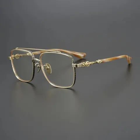 Gold-Tone Square Eyeglasses with Ornate Hinges