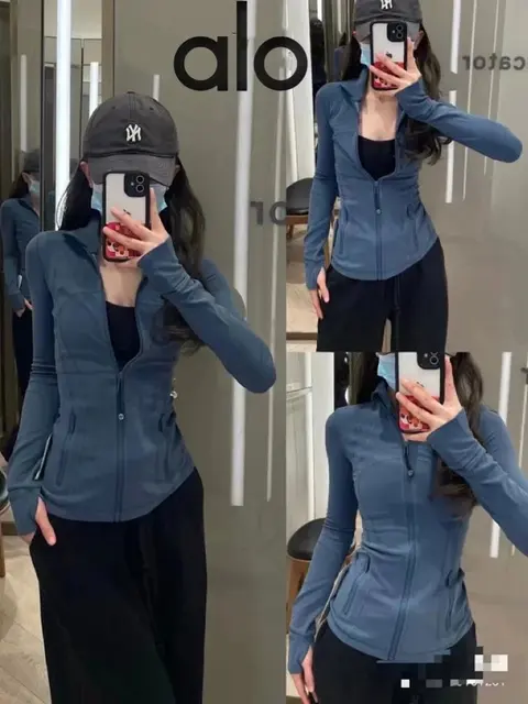 alo Yoga Blue Long Sleeve Zip-Up Jacket
