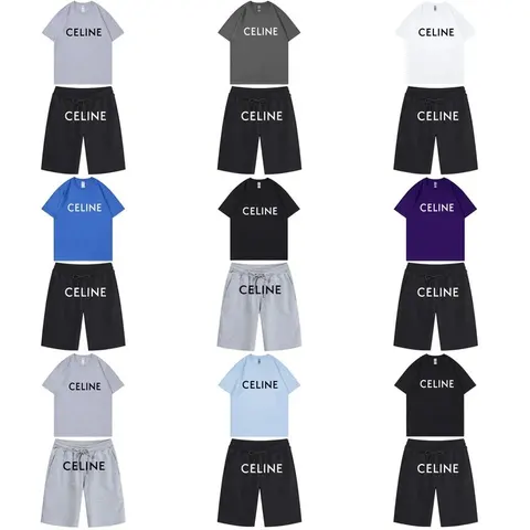Celine Logo T-Shirt and Shorts Sets