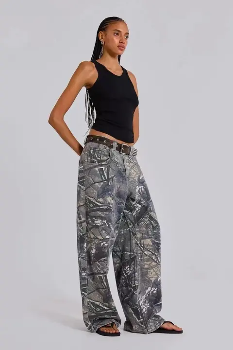 Abstract Print Wide Leg Jeans