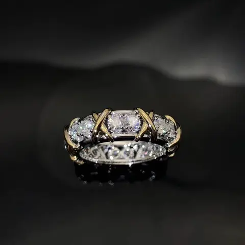 Three-Stone Diamond Ring with Gold Accents