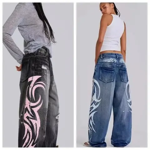 Tribal Print Wide Leg Jeans