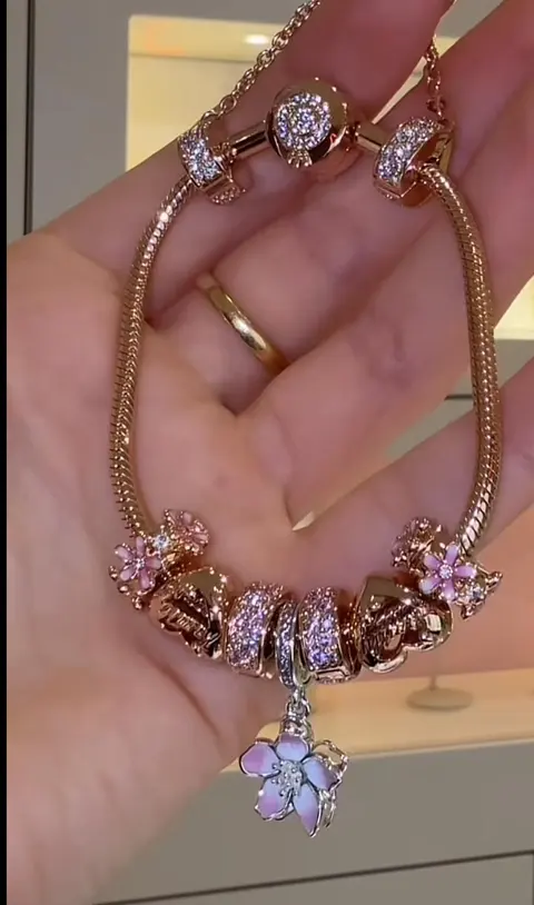 Pandora Rose Gold Cherry Blossom Charm Bracelet