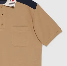 Gucci Tan Polo Shirt with Navy Trim