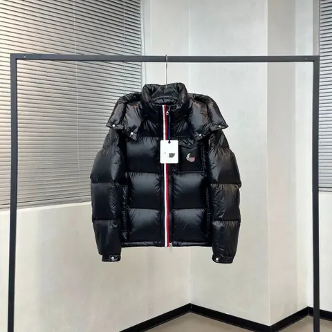 Moncler Black Down Jacket with Red White Blue Zip