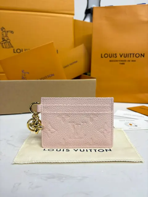 Louis Vuitton Pink Leather Card Holder with Gold Charm