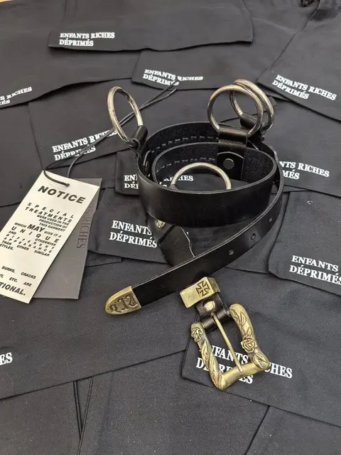 Enfants Riches Déprimés Leather Belt with Gold Buckle and Rings